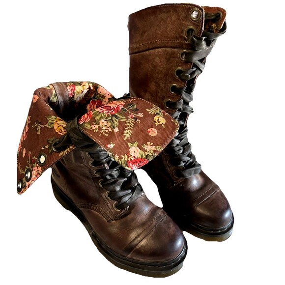 Dr. Martens Triumph 1914 Womens 8 Brown Floral Leather Foldable Combat Boots